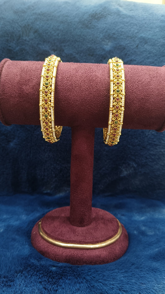 Emerald and Rubby pearls Bangles