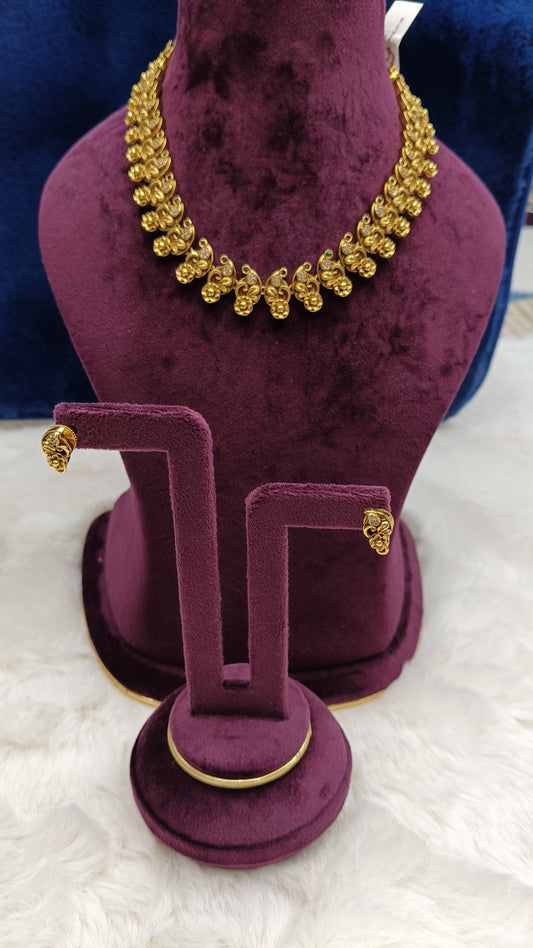 Nakshi work Mango design & floral neck set with Earrings NN Collections